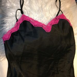 Victoria’s Secret Black/pink silky gown lace trim